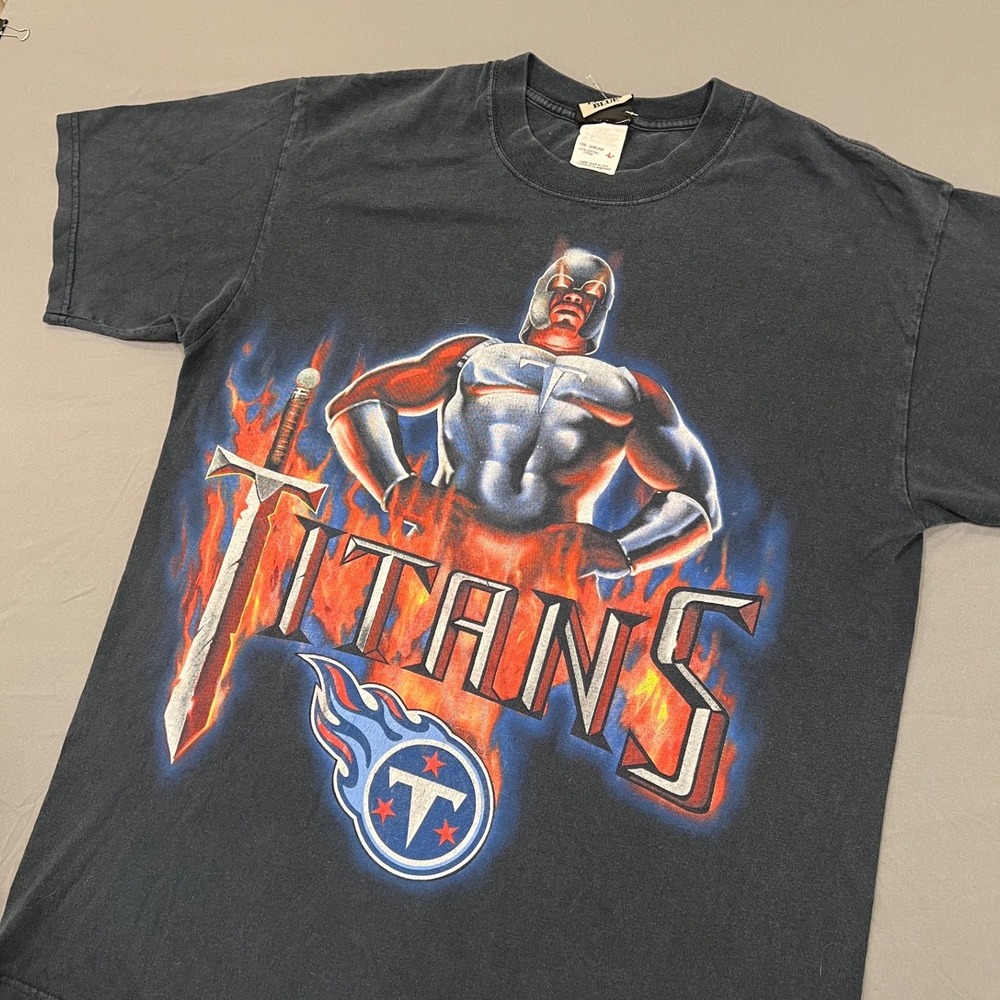 Vintage Liquid Blue Tennessee Titans Graphic T-Shirt Mens Large NFL Faded Black
